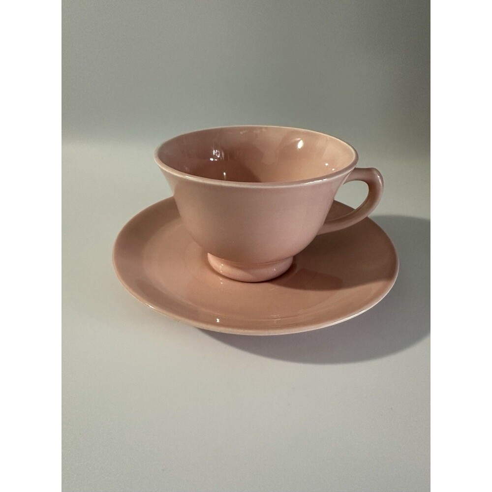 Vintage T.S.& T. Lu-Ray Pastels Pottery Pink Demitasse Cup & Saucer Set 1941